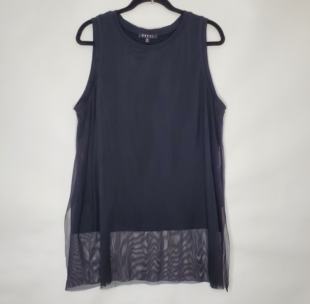 Rebel Wilson x Angels Mesh Top Size 2X Black Sheer Layered Sleeveless Whimsigoth